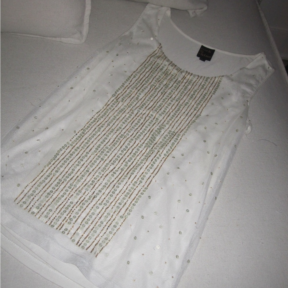 90s shimmery Sleeveless White Sequin-Embellished Women's Top